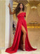 Red A-line One Shoulder High Slit Cheap Long Prom Dresses Online,12645