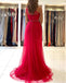 Red A-line One Shoulder High Slit Cheap Long Prom Dresses Online,12685
