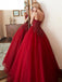 Red A-line Spaghetti Straps V-neck Long Prom Dresses Online, Dance Dresses,12381