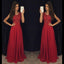 Red Cheap Formal A Line Modest Floor Length Chiffon Prom Dress, WG287