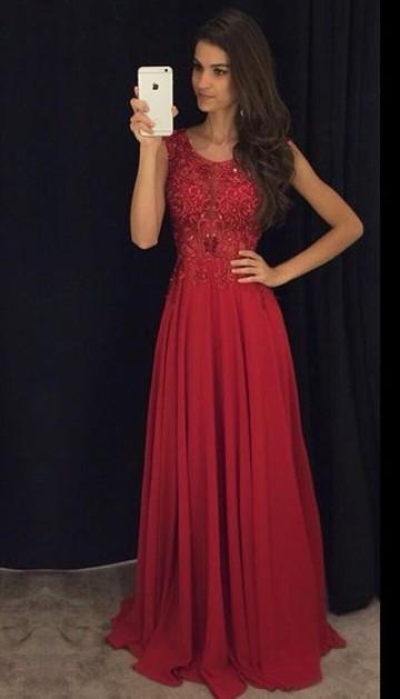 Red Cheap Formal A Line Modest Floor Length Chiffon Prom Dress, WG287