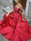 Red Embroidery A line Strapless Long Custom Evening Prom Dresses, 17441
