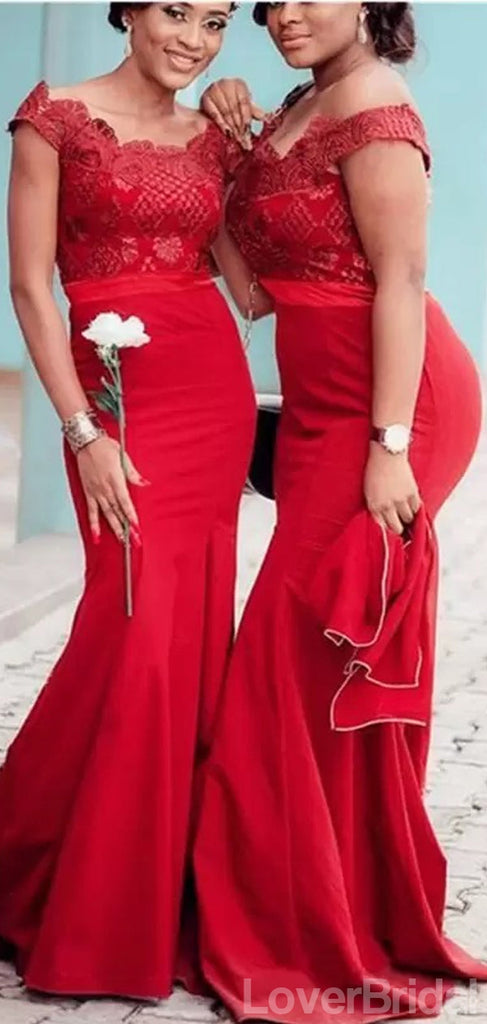 Red Mermaid Off Shoulder Cheap Long Bridesmaid Dresses Online,WG1068