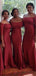 Red Mermaid Off Shoulder Half Sleeves Long Bridesmaid Dresses Gown Online,WG908