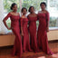 Red Mermaid Off Shoulder Half Sleeves Long Bridesmaid Dresses Gown Online,WG908