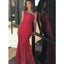 Red Mermaid One Shoulder Side Slit Cheap Long Bridesmaid Dresses,WG1393