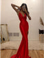 Red Mermaid Spaghetti Straps V-neck Backless Long Prom Dresses Online,12437