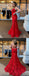Red Mermaid Spaghetti Straps V-neck Backless Long Prom Dresses Online,12442