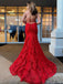 Red Mermaid Spaghetti Straps V-neck Backless Long Prom Dresses Online,12442