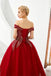 Red Off Shoulder A-line Long Evening Prom Dresses, Evening Party Prom Dresses, 12127