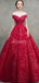 Red Off Shoulder Lace Ball Gown Long Evening Prom Dresses, Evening Party Prom Dresses, 12216