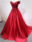 Red Off Shoulder Lace Long A-line Evening Prom Dresses, 17539