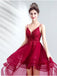 Red Spaghetti Straps High Low Homecoming Dresses,Cheap Short Prom Dresses,CM884