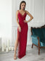 Red Spaghetti Straps Mermaid Side Slit Long Evening Prom Dresses, Cheap Sweet 16 Dresses, 18339