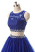 Red Two Pieces Rhinestone Tulle A-line Long Evening Prom Dresses, 17668
