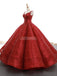 Red V Neck Sparkly Ball Gown Evening Prom Dresses, Evening Party Prom Dresses, 12264