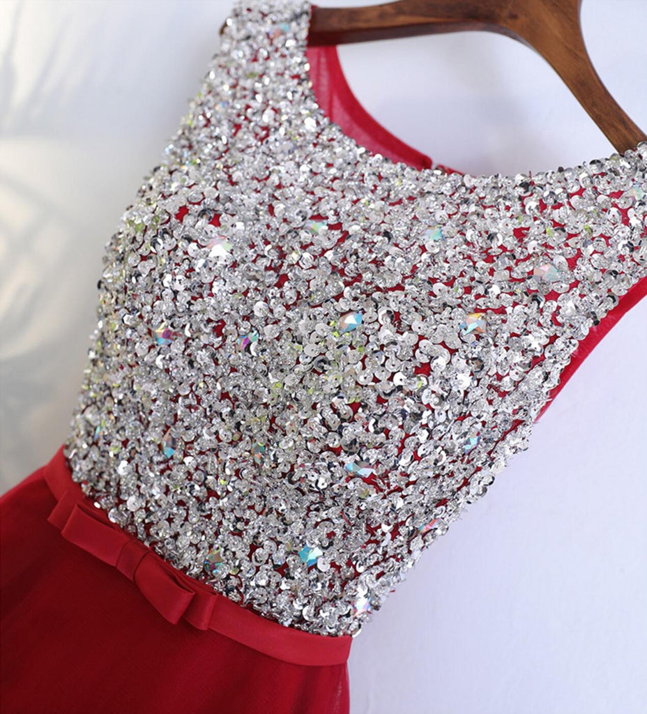 Rhinestone Sequin High Low Open Back Red Homecoming Prom Dresses, Affordable Corset Back Short Party Prom Dresses, Perfect Homecoming Dresses, CM241