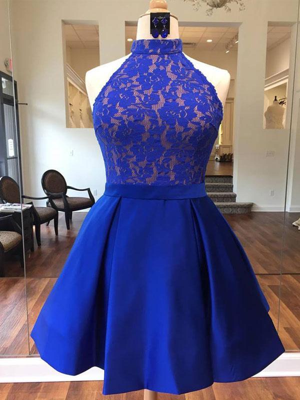 Royal Blue Halter Cheap Short Homecoming Dresses Online, CM530