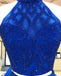 Royal Blue Halter Two Pieces Short Cheap Homecoming Dresses Online, CM727