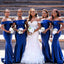 Royal Blue Mermaid Off Shoulder Cheap Long Bridesmaid Dresses,WG1194