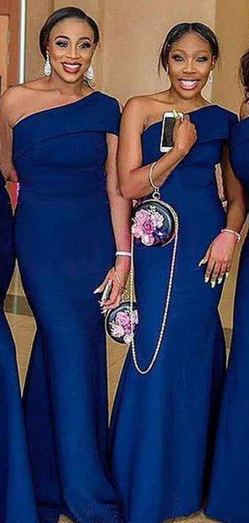 Royal Blue Mermaid One Shoulder Cheap Long Bridesmaid Dresses Online,WG1127