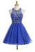 Royal Blue Sexy Open back Halter Beaded homecoming prom dresses, CM0021