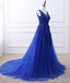 Royal Blue V Neck Lace Beaded Applique Long Evening Prom Dresses, Cheap Sweet 16 Dresses, 18426