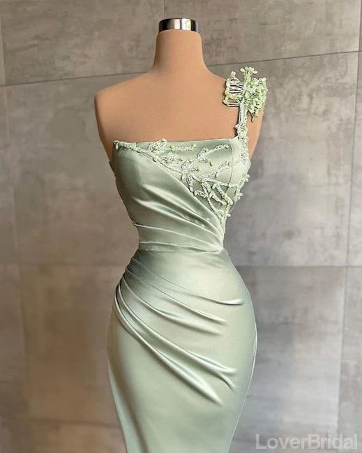 Sage Mermaid One Shoulder Cheap Long Prom Dresses,Evening Party Dresses,12680