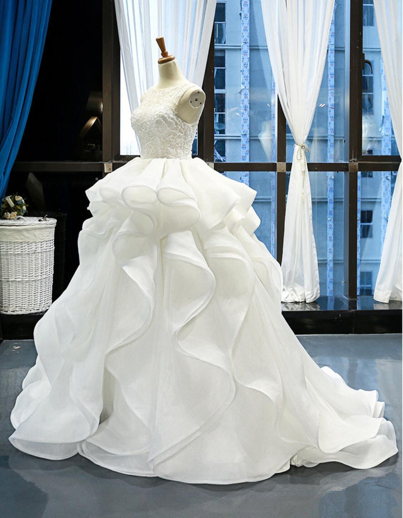 Scoop Ball Gown Lace Bodice Ruffles Cheap Wedding Dresses Online, Cheap Bridal Dresses, WD622