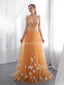 Scoop Butter Fly Orange A-line Tulle Evening Prom Dresses, Evening Party Prom Dresses, 12025