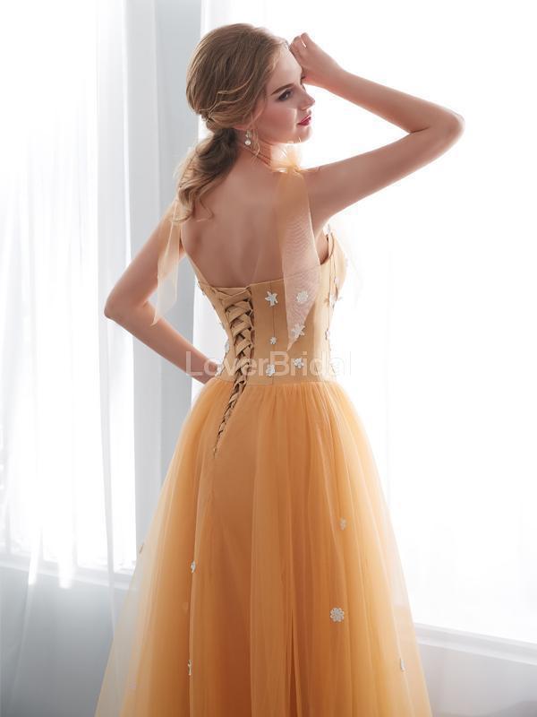 Scoop Butter Fly Orange A-line Tulle Evening Prom Dresses, Evening Party Prom Dresses, 12025