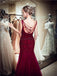 Scoop Dark Red Beaded Mermaid Evening Prom Dresses, Evening Party Prom Dresses, 12062