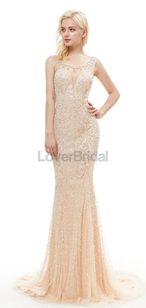 Scoop Heavily Beaded Mermaid Evening Prom Dresses, Evening Party Prom Dresses, 12076