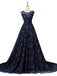Scoop Navy Star Sequin Cheap Long Evening Prom Dresses, Cheap Custom Sweet 16 Dresses, 18536