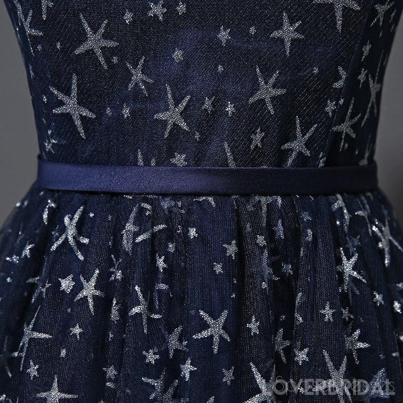 Scoop Navy Star Sequin Cheap Long Evening Prom Dresses, Cheap Custom Sweet 16 Dresses, 18536