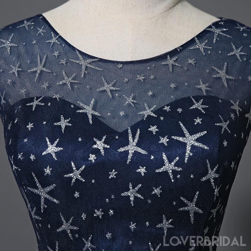 Scoop Navy Star Sequin Cheap Long Evening Prom Dresses, Cheap Custom Sweet 16 Dresses, 18536