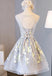 Scoop Neckline Grey and Yellow Lace Homecoming Prom Dresses, Affordable Short Party Prom Dresses, Perfect Homecoming Dresses, CM280