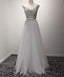 Scoop Neckline Heavily Beaded Formal Fashion Gray Tulle Evening Prom Dresses, Cheap Party Prom Dresses, Custom Long Prom Dresses, Cheap Formal Prom Dresses, 17145