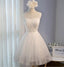 Scoop Neckline Ivory Lace Beaded Homecoming Prom Dresses, Affordable Short Party Prom Dresses, Perfect Homecoming Dresses, CM295