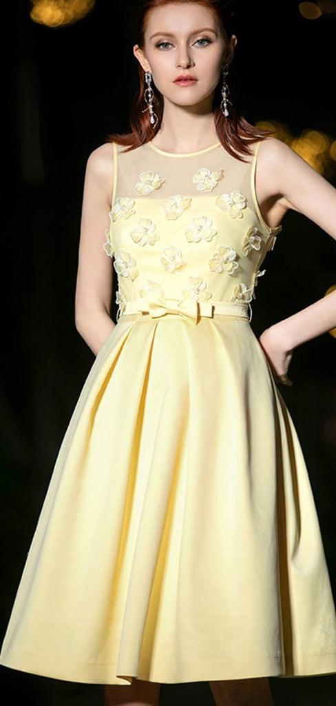 Scoop Pastel Yellow Flower Cheap Homecoming Dresses Online, Cheap Short Prom Dresses, CM780