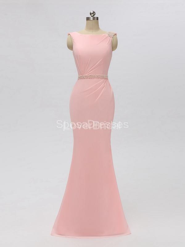 Scoop Pink Chiffon Mermaid Long Cheap Bridesmaid Dresses Online, WG604