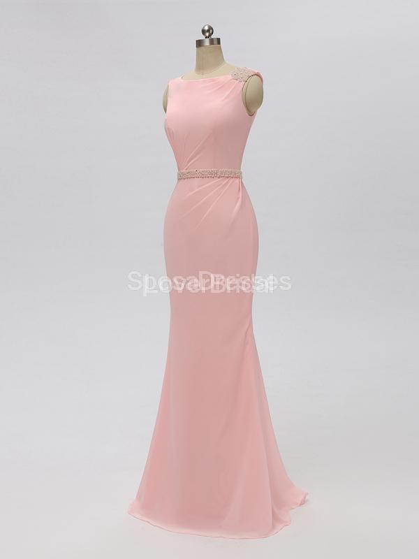 Scoop Pink Chiffon Mermaid Long Cheap Bridesmaid Dresses Online, WG604