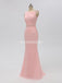 Scoop Pink Chiffon Mermaid Long Cheap Bridesmaid Dresses Online, WG604