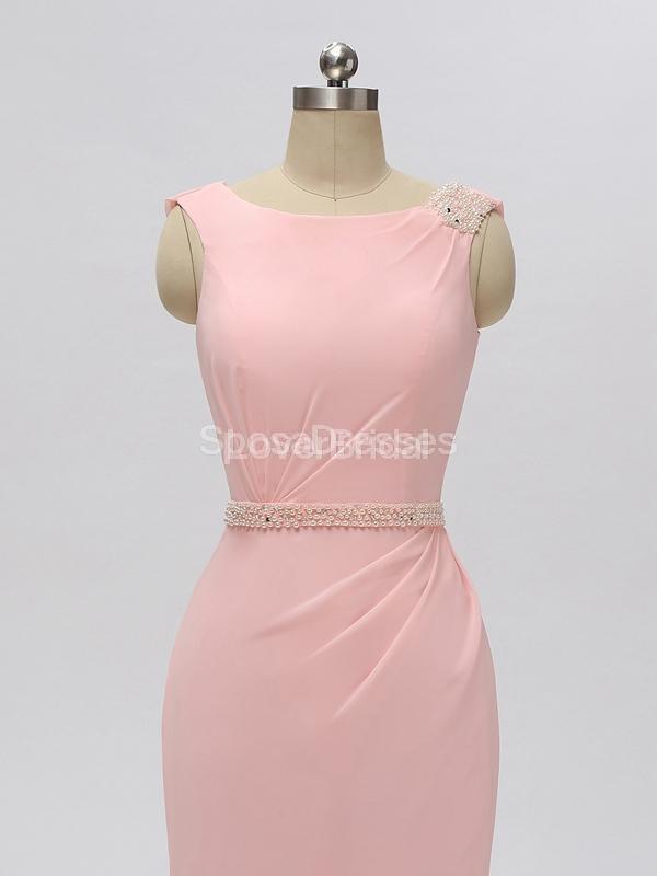 Scoop Pink Chiffon Mermaid Long Cheap Bridesmaid Dresses Online, WG604