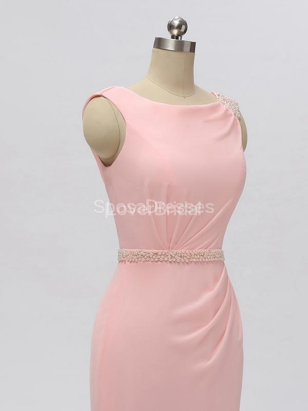 Scoop Pink Chiffon Mermaid Long Cheap Bridesmaid Dresses Online, WG604