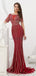 Scoop Short Sleeves Beaded Red Evening Prom Dresses, Evening Party Prom Dresses, 12081