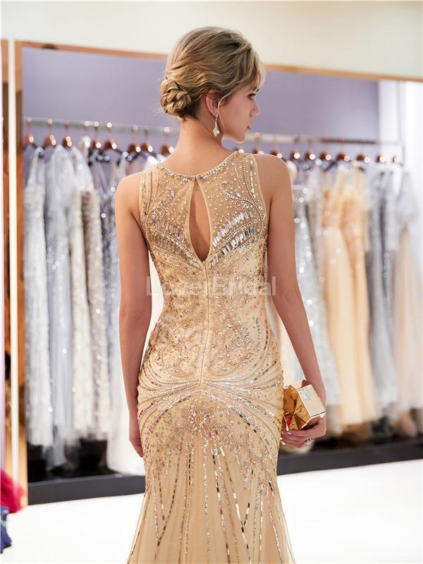 Scoop Sparkly Rhinestone Beaded Mermaid Evening Prom Dresses, Evening Party Prom Dresses, 12033