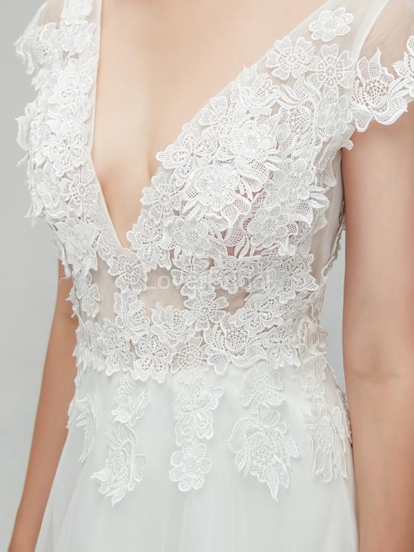 See Through Backless Cap Sleeves Cheap Wedding Dresses Online, Unique Bridal Dresses, WD562