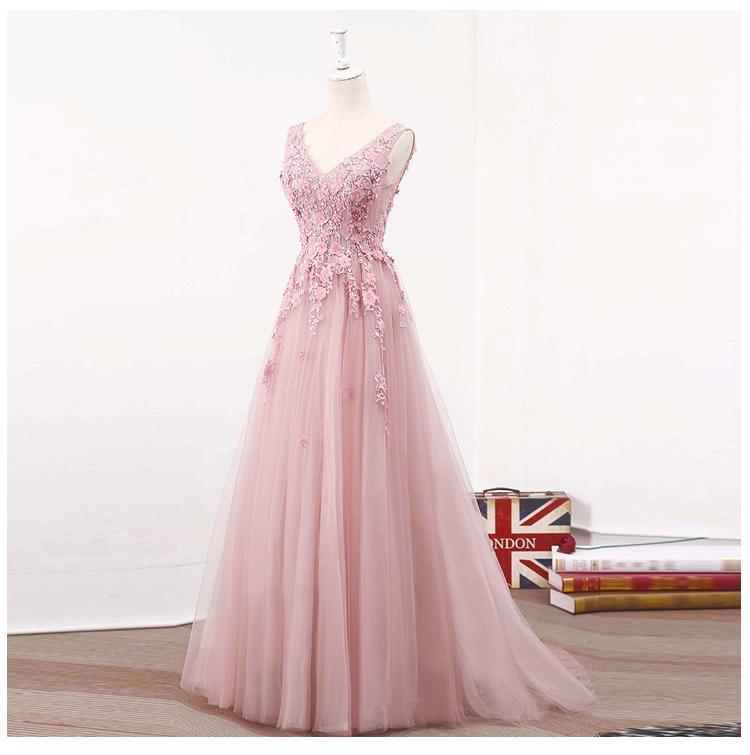 See Through Blush Pink Lace A line Long Evening Prom Dresses, Popular Cheap Long 2022 Party Prom Dresses, 17282