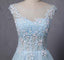 See Through Cap Sleeve Light A-line Long Evening Prom Dresses, 17623